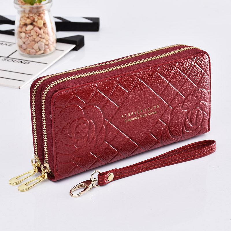 Women's Wrist Strap Clutch Double Zipper Large Ladies Wallets