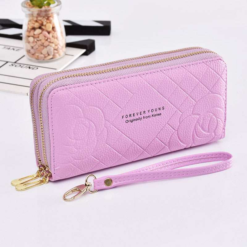 Women's Wrist Strap Clutch Double Zipper Large Ladies Wallets