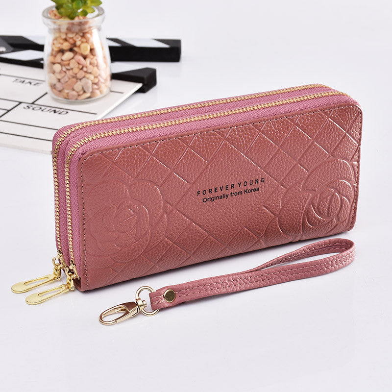 Pochette à dragonne pour femmes, Double fermeture éclair, grands portefeuilles pour dames