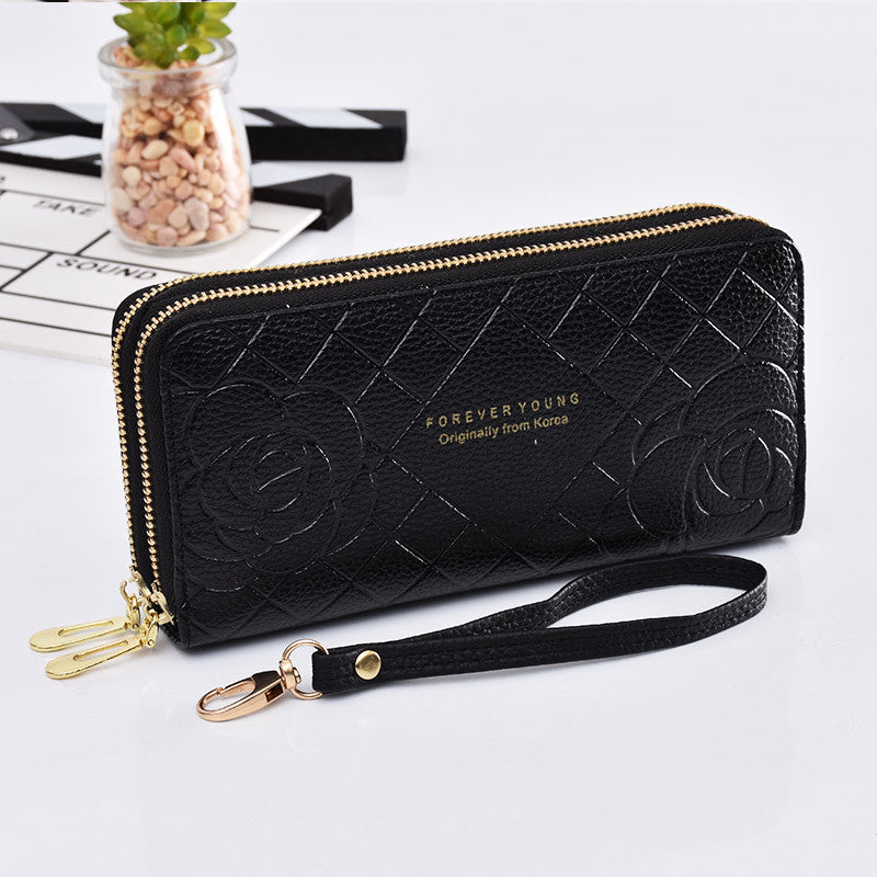 Women's Wrist Strap Clutch Double Zipper Large Ladies Wallets