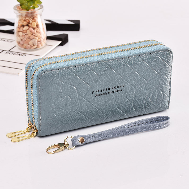 Pochette à dragonne pour femmes, Double fermeture éclair, grands portefeuilles pour dames