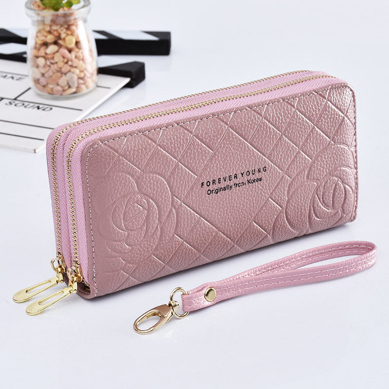 Women's Wrist Strap Clutch Double Zipper Large Ladies Wallets