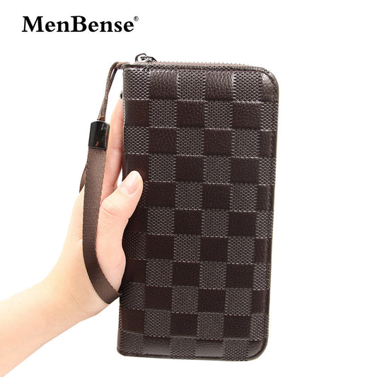 Men's Long Zipper Plaid Clutch Multiple Slots Men's Wallets