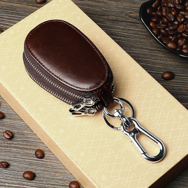 Wax Skin Car Leather Double Zipper Key Bags