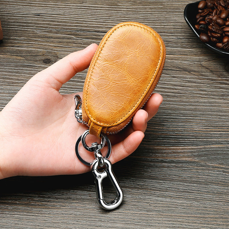 Wax Skin Car Leather Double Zipper Key Bags