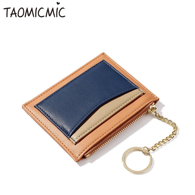 Women's Korean Style Stitching Multiple Slots Zipper Coin Purses