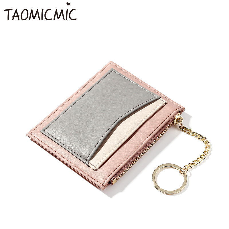 Women's Korean Style Stitching Multiple Slots Zipper Coin Purses