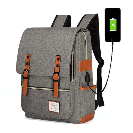 Retro College Style Smart Charging Simple Backpacks