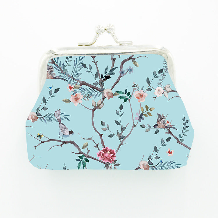 Fashion Fresh Flower Lady Iron Button Coin Purses