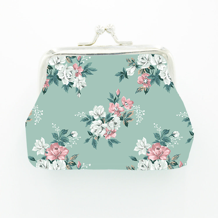 Fashion Fresh Flower Lady Iron Button Coin Purses