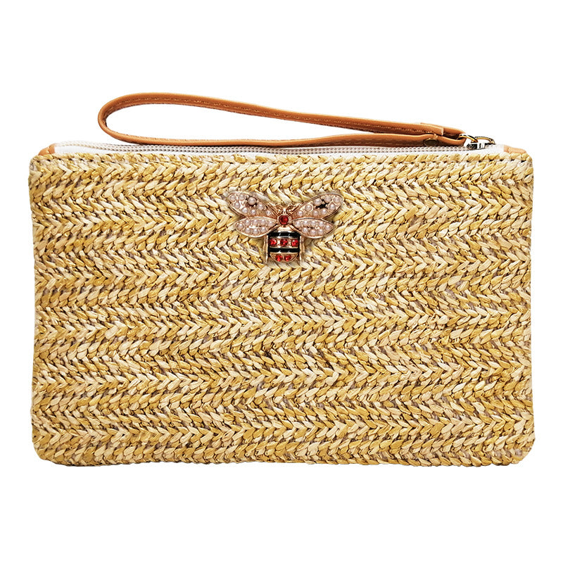 Women's Straw Weaving Clutch Summer Beach Mobile Coin Purses