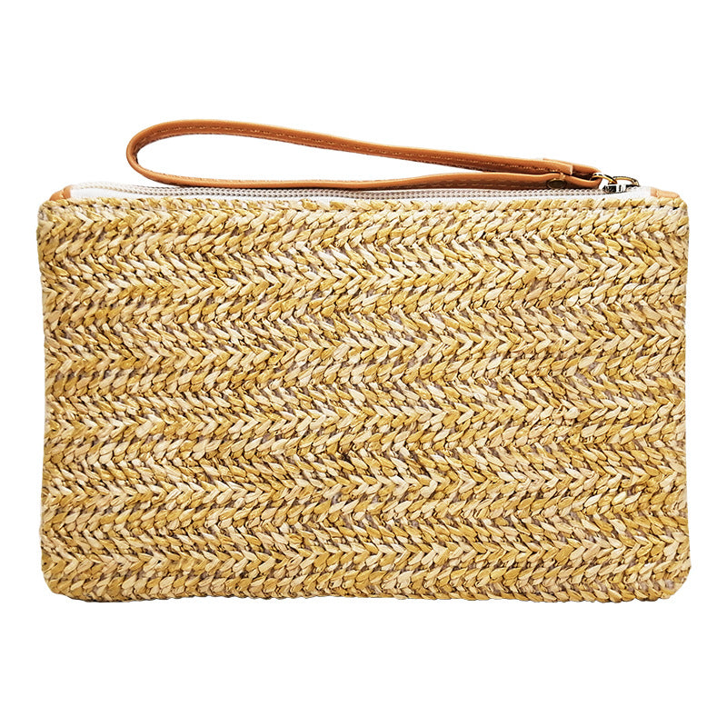 Women's Straw Weaving Clutch Summer Beach Mobile Coin Purses