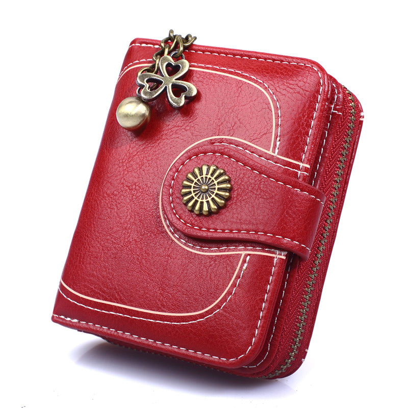 Women's Short Zipper Clutch Fashion Oil Leather Purses