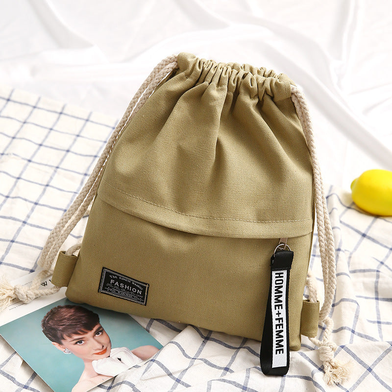 Women's Drawstring Canvas Make-up Primary Lightweight Sack Backpacks