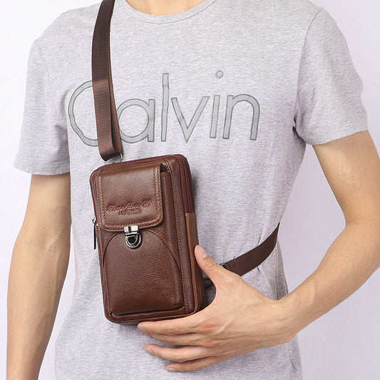 Men's Small Genuine Leather Multifunctional Mobile Cowhide Men's Waist Packs