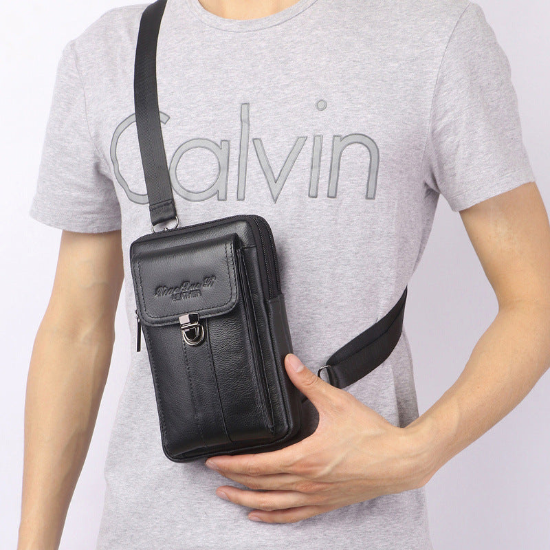 Men's Small Genuine Leather Multifunctional Mobile Cowhide Men's Waist Packs