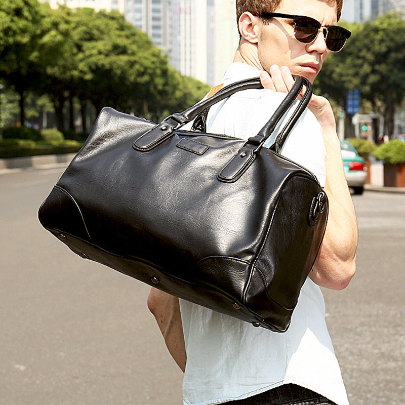 Men's Korean Business Cowhide Leather Large Capacity Travel Bags