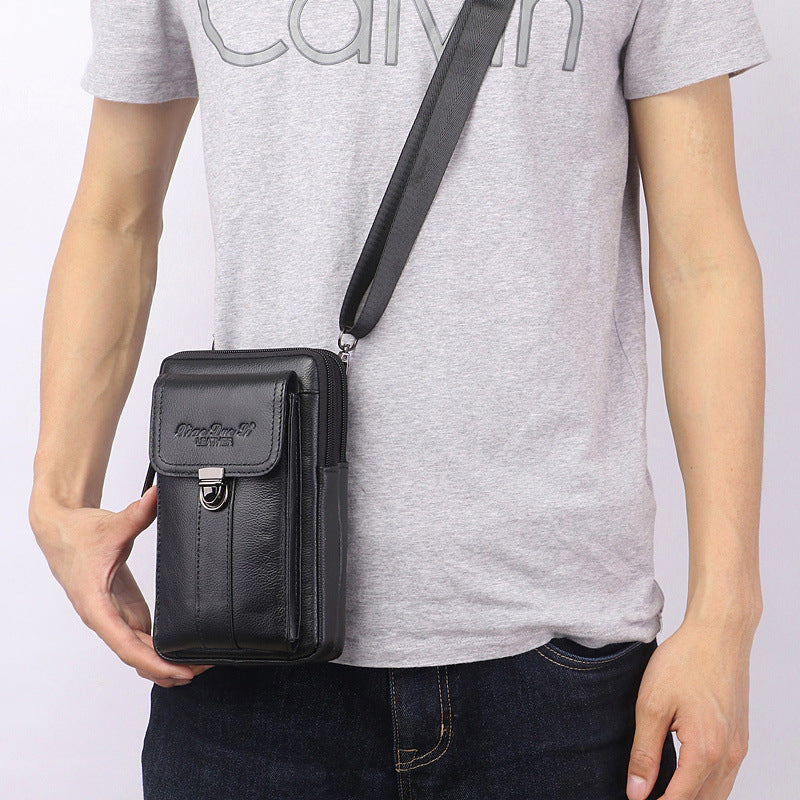 Men's Small Genuine Leather Multifunctional Mobile Cowhide Men's Waist Packs