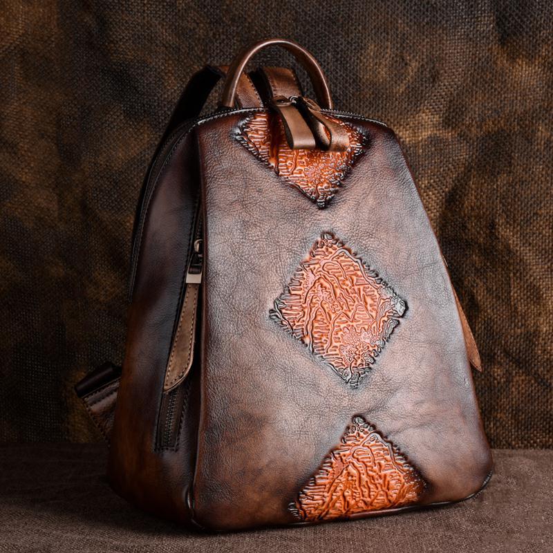 Women's Live Retro Leather Tree High Large Backpacks