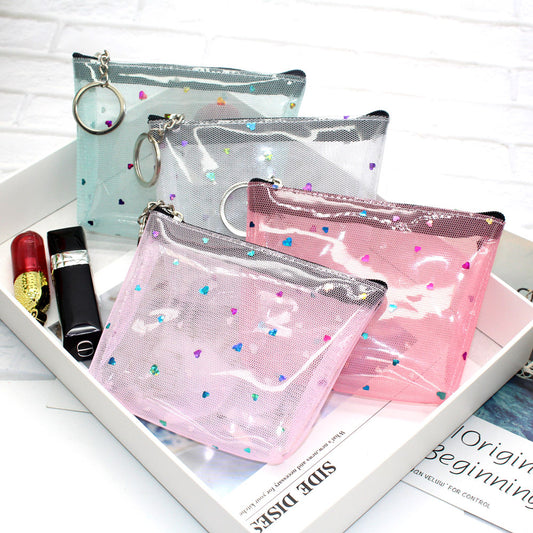 Love Transparent Mesh Zipper Small Activity Coin Purses