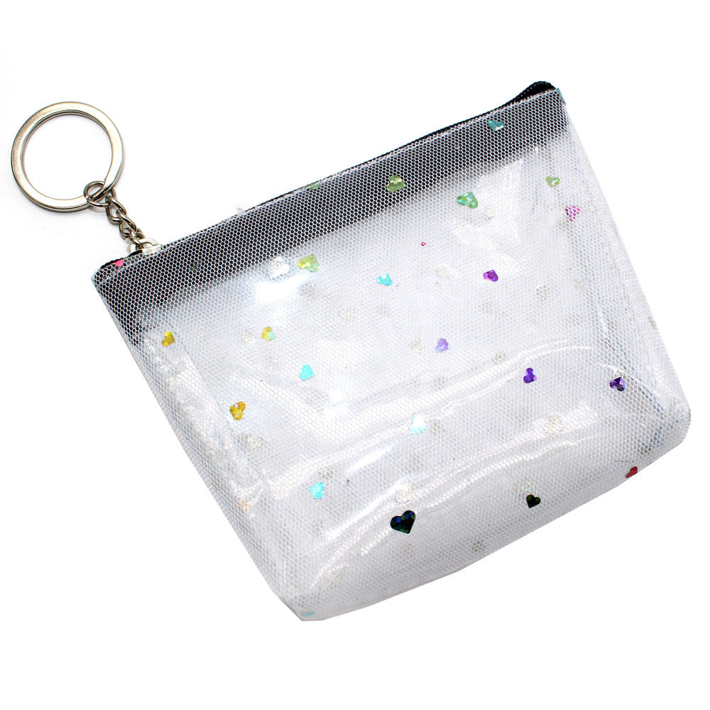 Love Transparent Mesh Zipper Small Activity Coin Purses