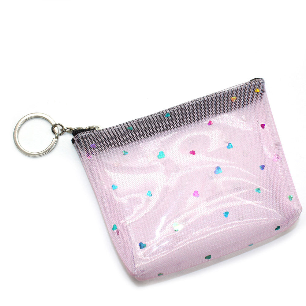 Love Transparent Mesh Zipper Small Activity Coin Purses