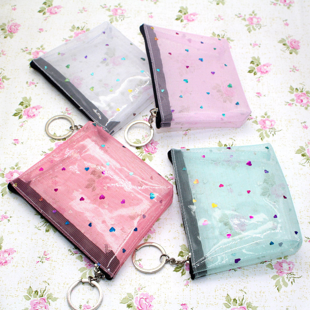 Love Transparent Mesh Zipper Small Activity Coin Purses