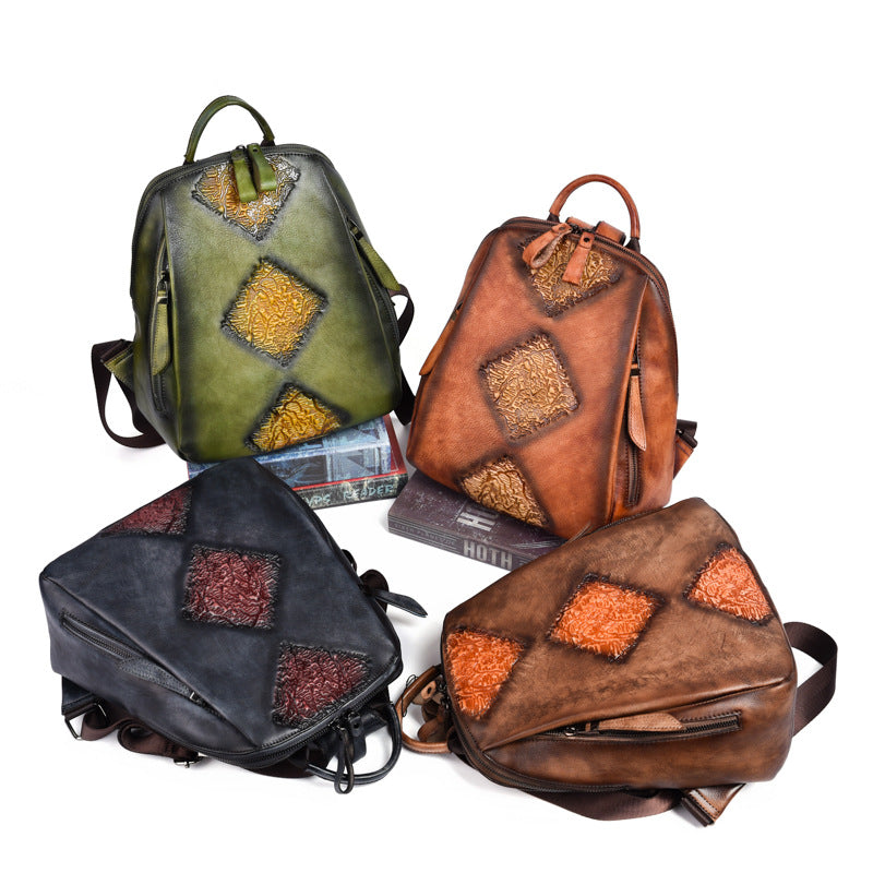 Women's Live Retro Leather Tree High Large Backpacks