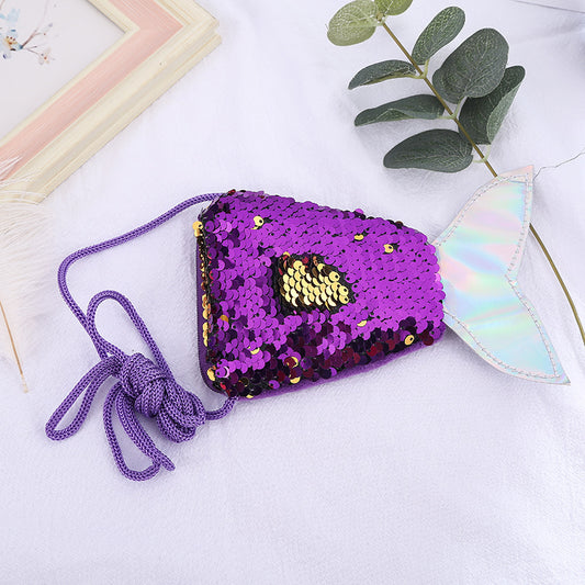 Children's Mermaid Tail Sequined Lanyard Long Shoelace Coin Purses