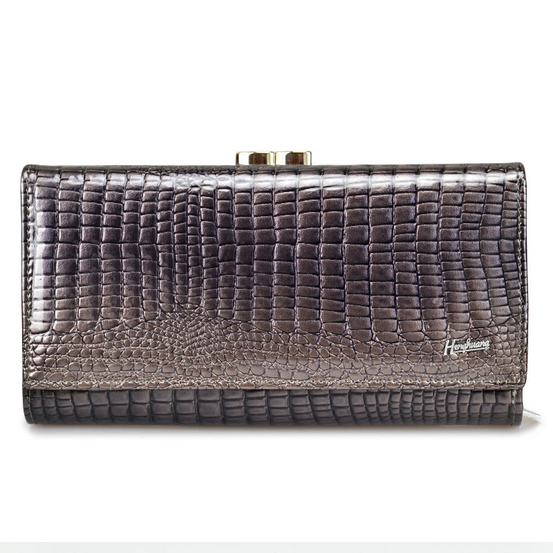 Women's Long Genuine Leather Patent Crocodile Pattern Ladies Wallets