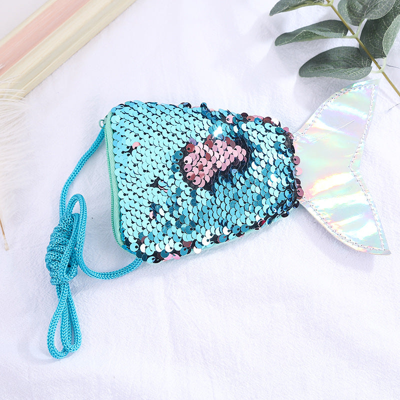 Children's Mermaid Tail Sequined Lanyard Long Shoelace Coin Purses