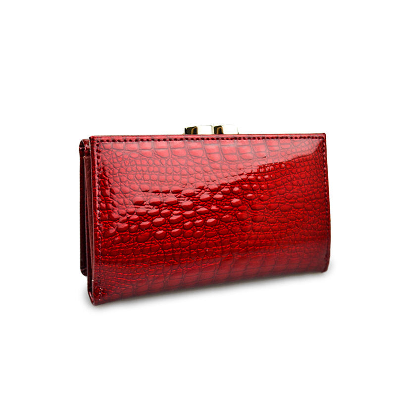 Women's Clip First Layer Cowhide Crocodile Pattern Ladies Wallets