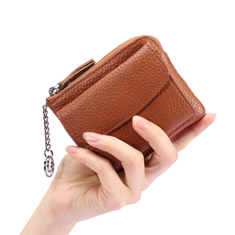 Petit porte-monnaie simple à fermeture éclair en cuir véritable pour femme