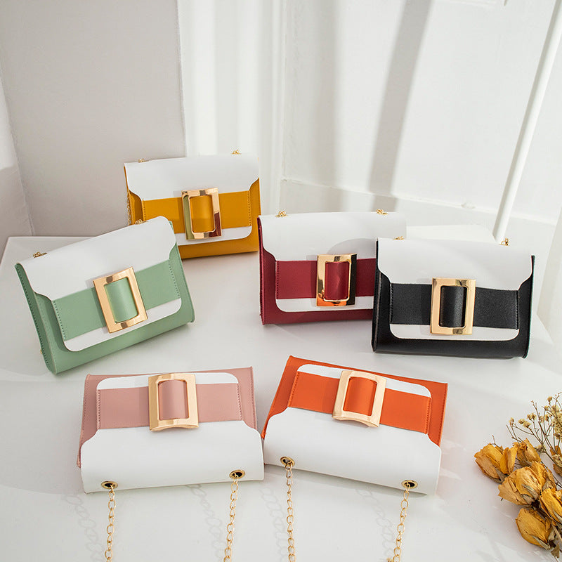 Women's Metal Decoration Contrast Color Small Square Phone Bags