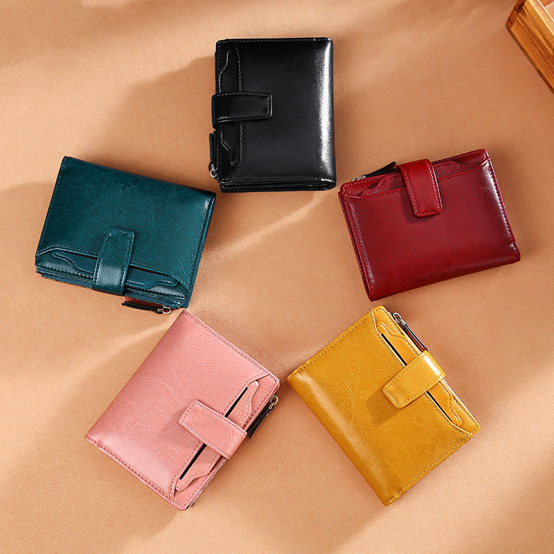 Women's Retro Leather Short Korean Style Multifunctional Ladies Wallets