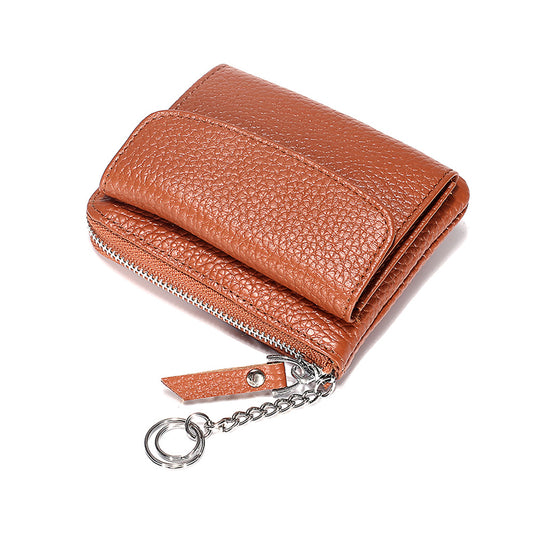 Petit porte-monnaie simple à fermeture éclair en cuir véritable pour femme