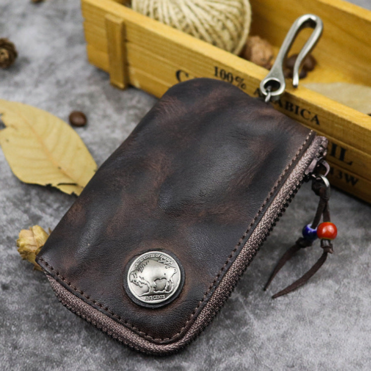 Female Handmade Worn Looking Washed-out Cowhide Retro Key Bags