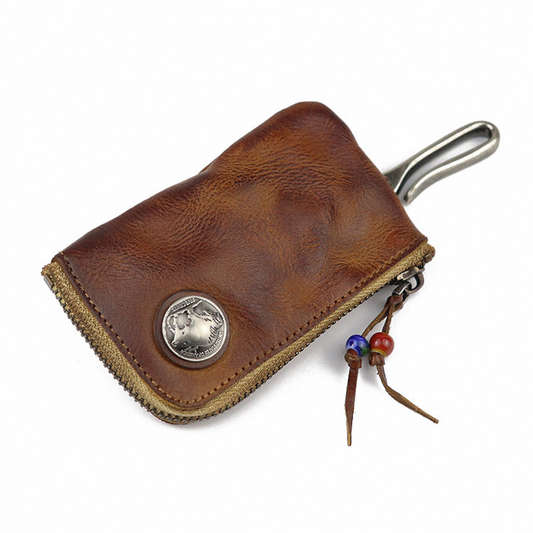 Female Handmade Worn Looking Washed-out Cowhide Retro Key Bags