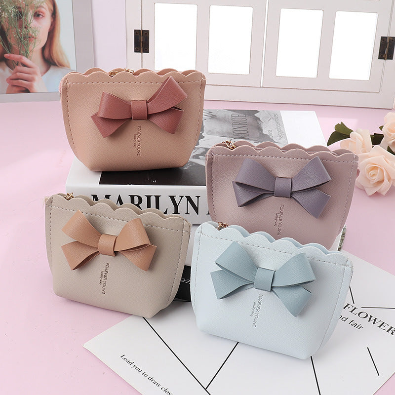 Preppy Style Bow Leather Mini Portable Coin Purses