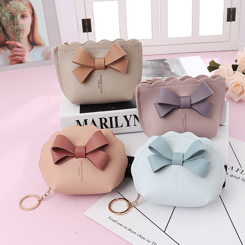 Preppy Style Bow Leather Mini Portable Coin Purses