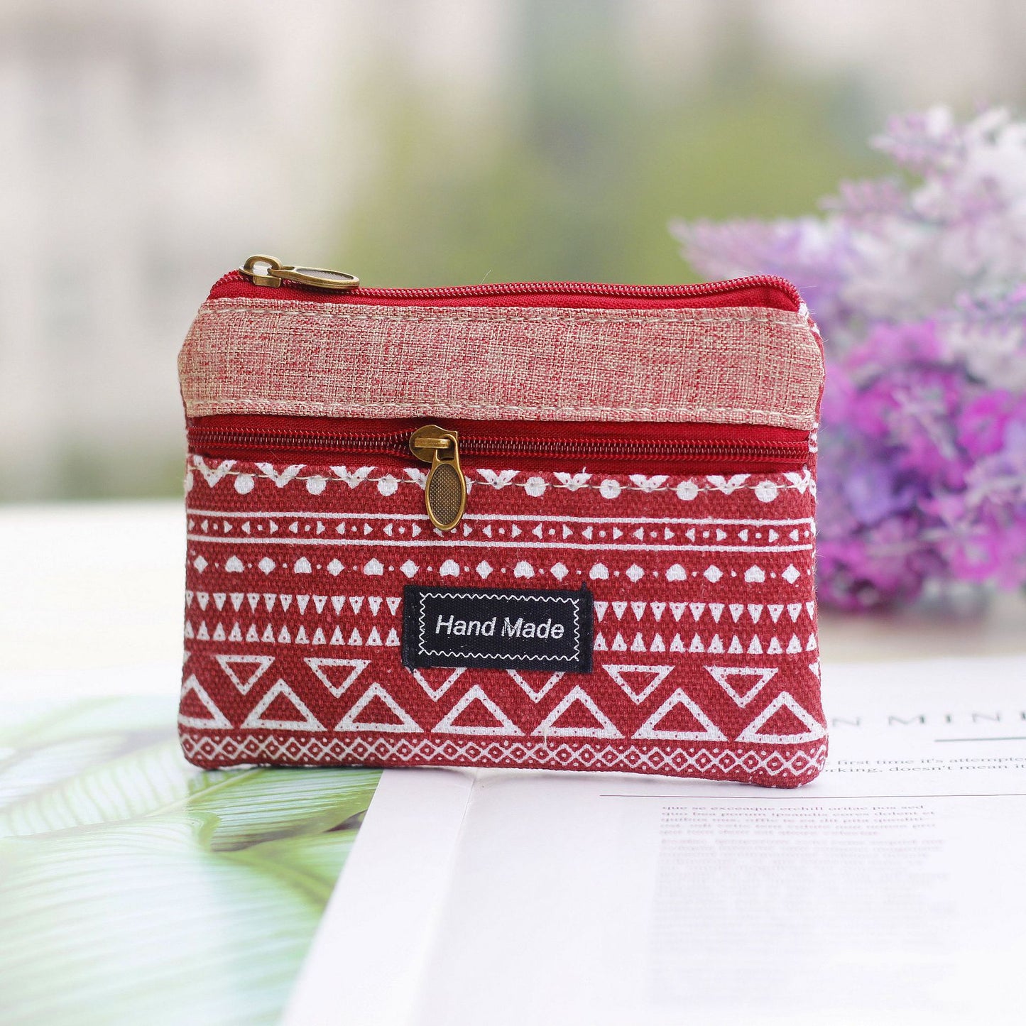 Women's Square Long Leaf Flower Cotton Small Change Coin Purses