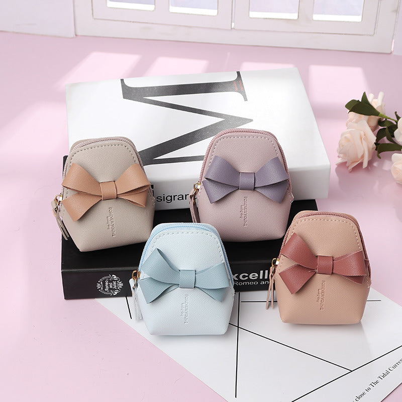 Preppy Style Bow Leather Mini Portable Coin Purses