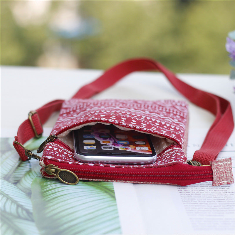 Women's Pattern Large Screen Fabric Mobile Multilayer Phone Bags