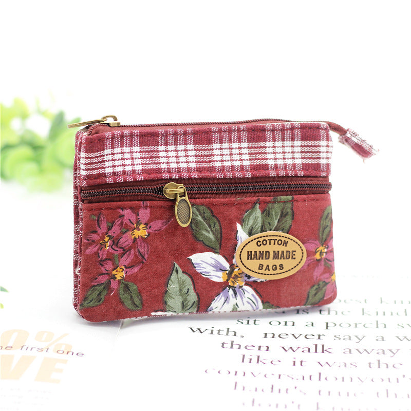 Women's Square Long Leaf Flower Cotton Small Change Coin Purses