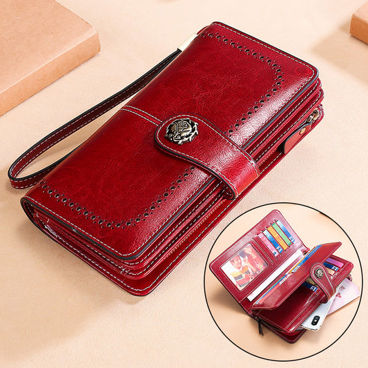 Large Capacity Long Retro Genuine Leather Ladies Wallets