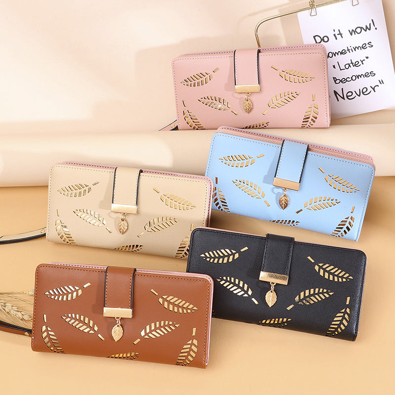 Women's Korean Long Fashion Clutch Leaf Zipper Ladies Wallets