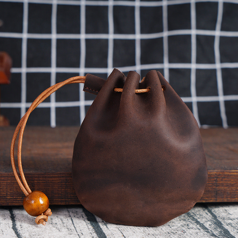 Layer Cowhide Drawstring Vintage Genuine Leather Buggy Coin Purses