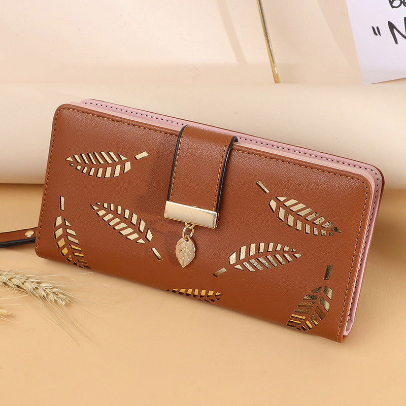 Women's Korean Long Fashion Clutch Leaf Zipper Ladies Wallets