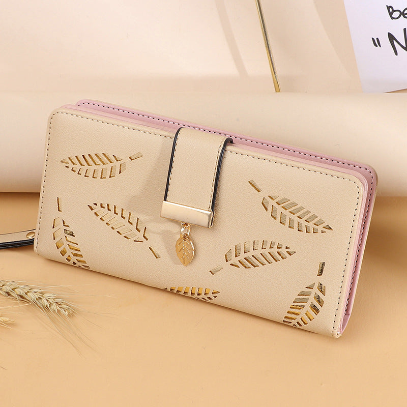 Women's Korean Long Fashion Clutch Leaf Zipper Ladies Wallets