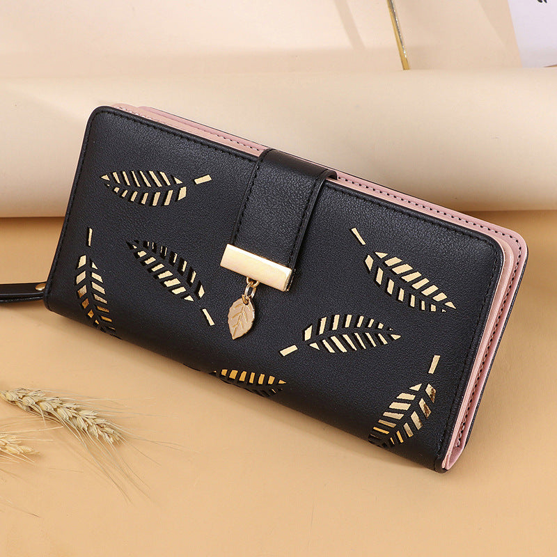 Women's Korean Long Fashion Clutch Leaf Zipper Ladies Wallets